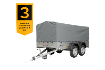 remolque unitrailer 264/2 kipp de doble eje con rueda giratoria, barra antivuelco y lona gris